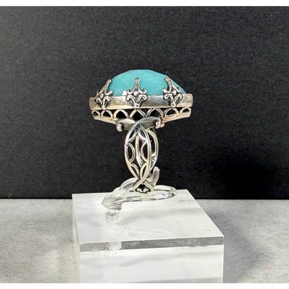 Carolyn Pollack Sterling Silver Faceted Milky Aquamarine Ring Size 7 - Picture 7 of 9